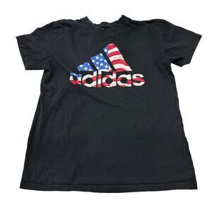 adidas Golf Men Shirt Size L Black Red White Blue Patriotic Logo 100% Cotton